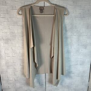 Chico’s vest suede like waterfall front knit back dark cream, travel preppy